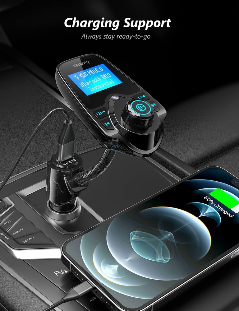 Nulaxy Car Bluetooth Fm Transmitter [2024 Upgraded], 1.44" Display Fle