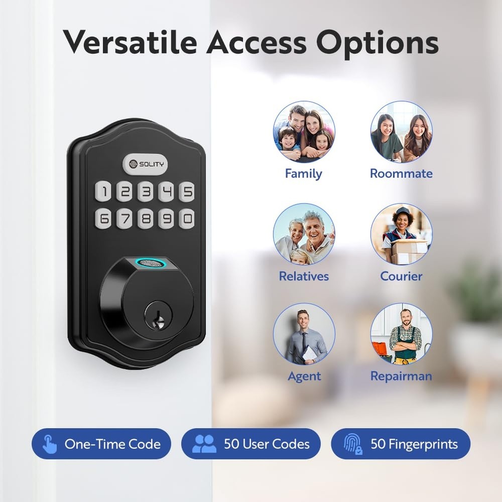 Solity Smart Digital Electronic Deadbolt Door Lock, Keyless Entry, Auto Lock,...