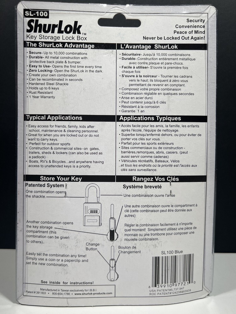 ShurLok SL-100W 4-Dial Numbered Key Storage Combination Lock Box, Blue