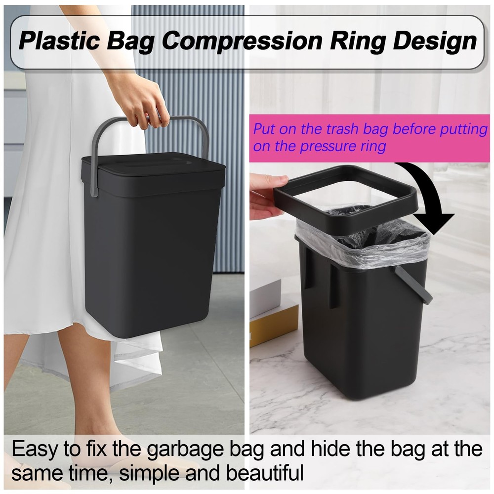 Compost Bin Kitchen, for use on Countertops or Under Sinks, Hanging Trash Can wi