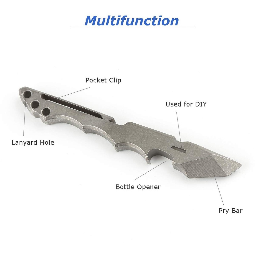 Titanium Pry Bar EDC Multi Tool with Bottle Opener Box Opener Clip Function (...