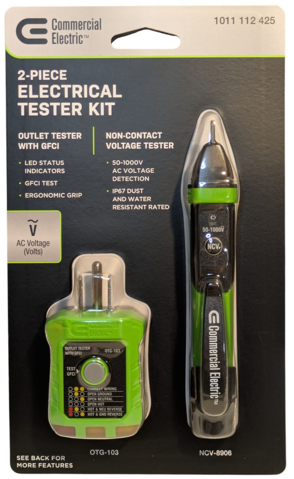 2 Commercial Electric 2 Piece Electrical Tester Kit Outlet Voltage Tester GFCI