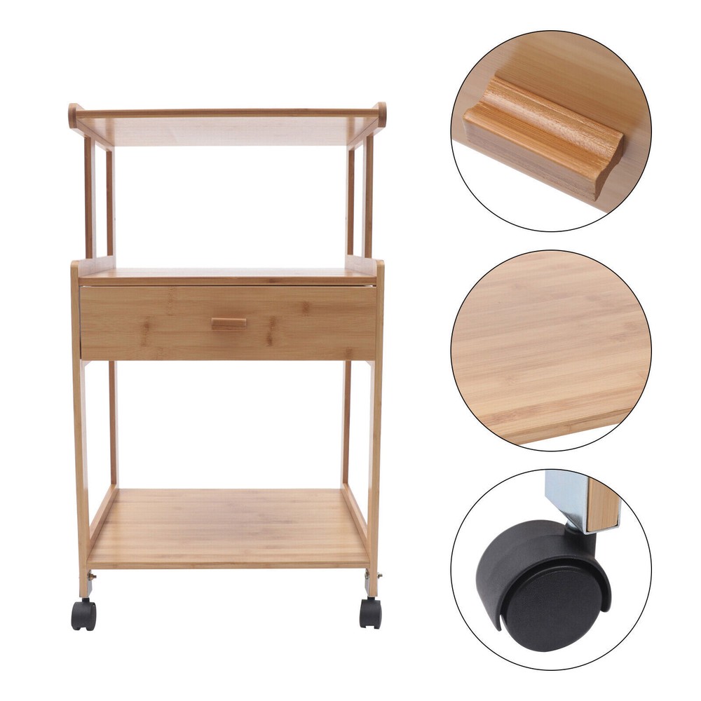 Portable Bamboo Printer Stand Wood Rolling Printer Cart With Storage Rack