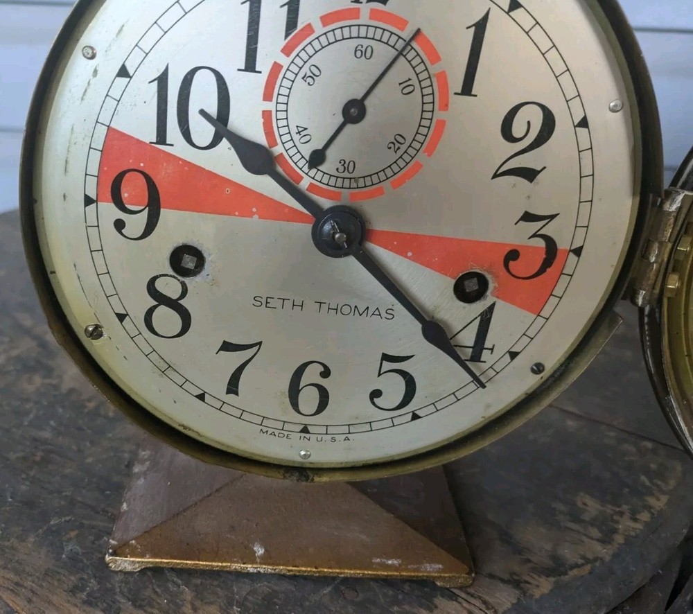 Antique Seth Thomas Ships Clock With Orange Stripe
