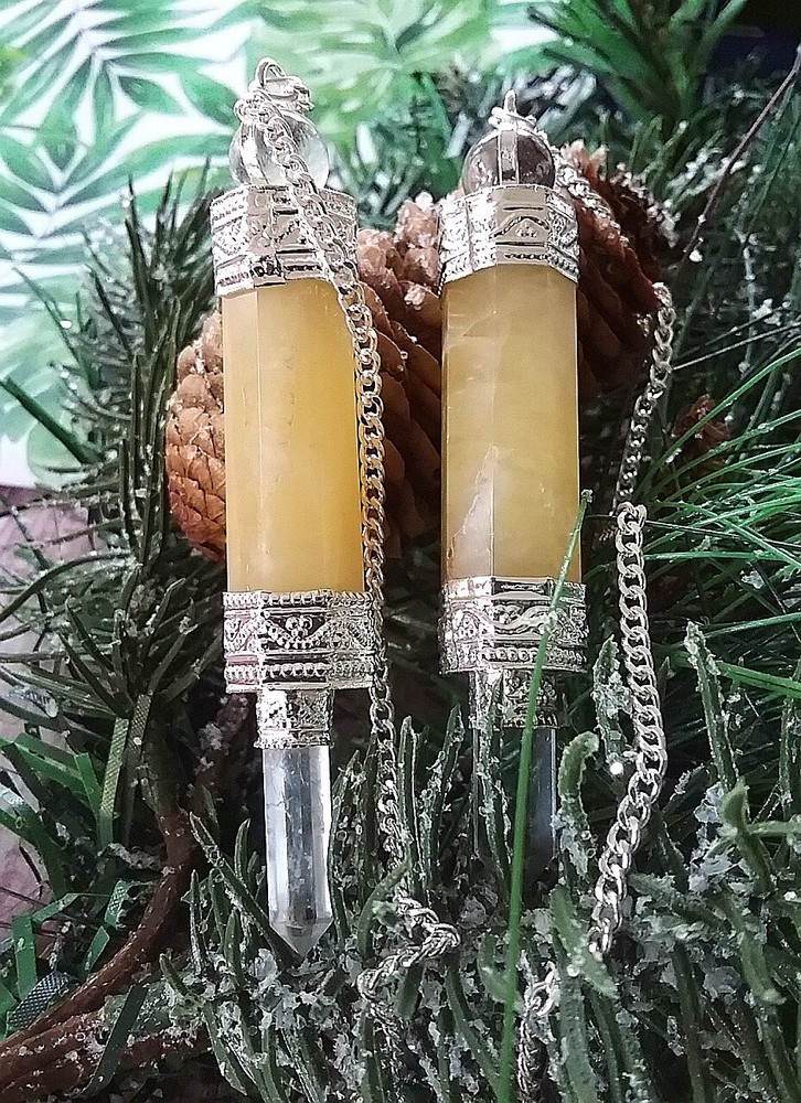 CITRINE DOWSING PENDULUM With CRYSTAL QUARTZ POINT, CITRINE PENDULUM WAND