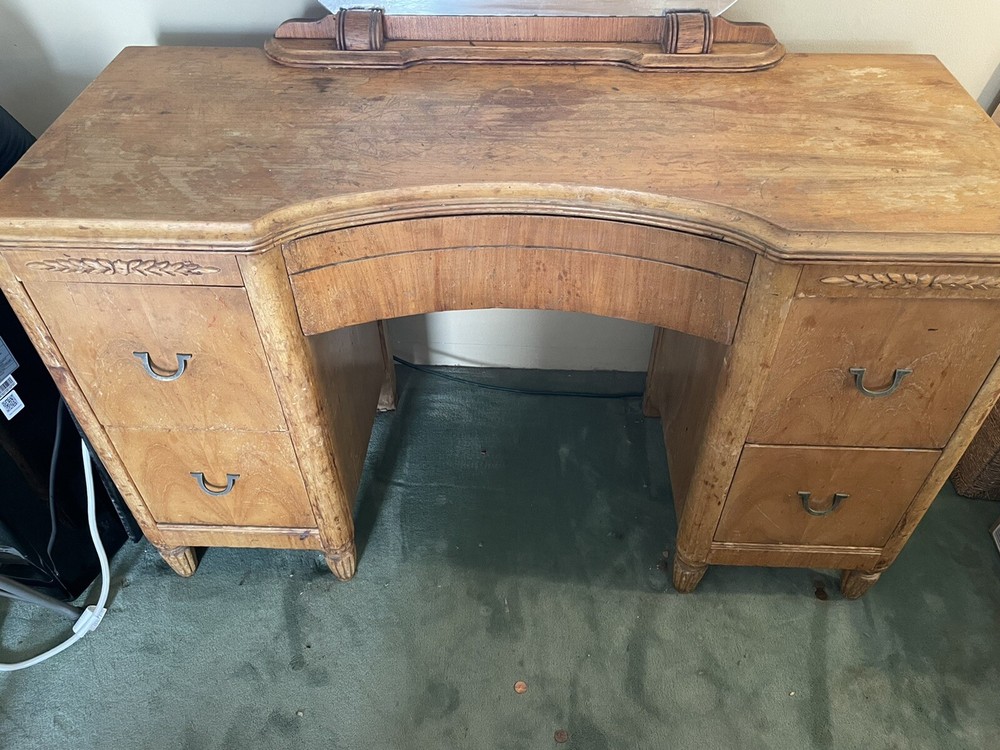 Antique vanity dressing table w/ round mirror