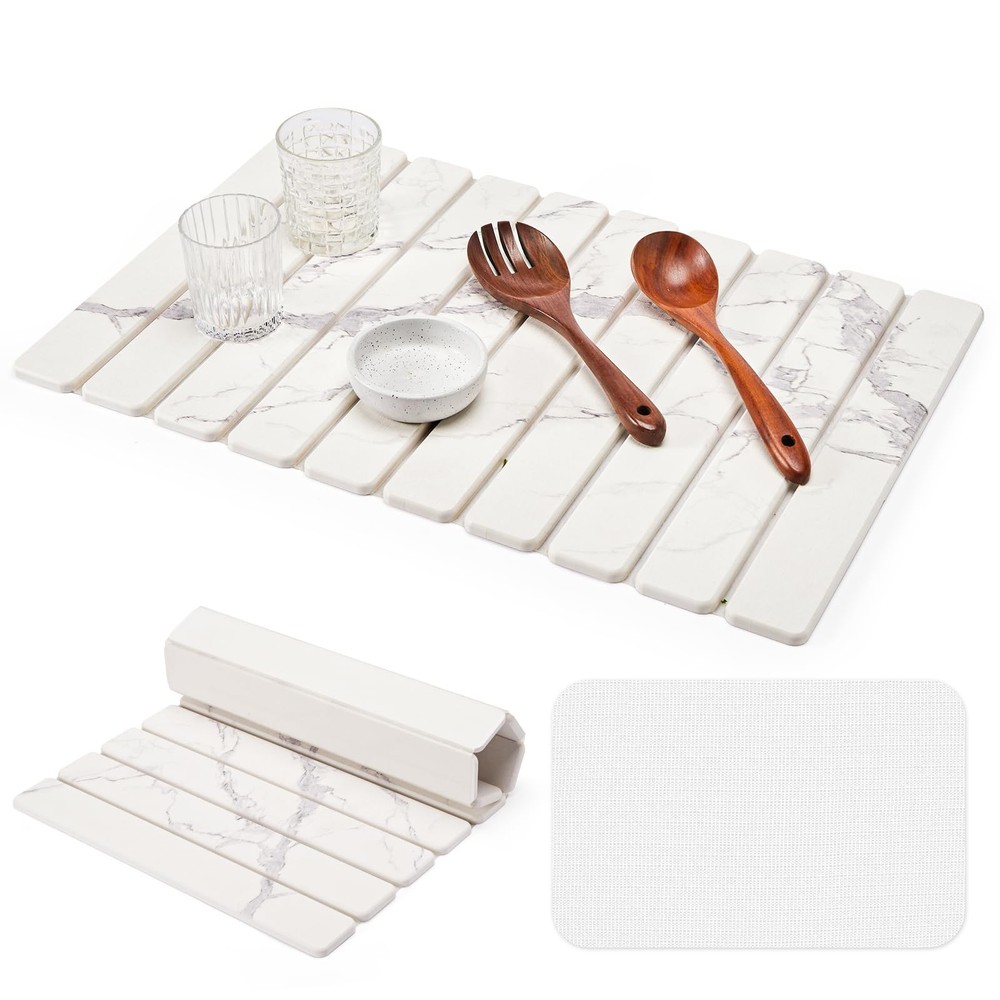 Large Stone Dish Drying Mat for Kitchen Counter - Eco-Friendly Stone Dish Dry...