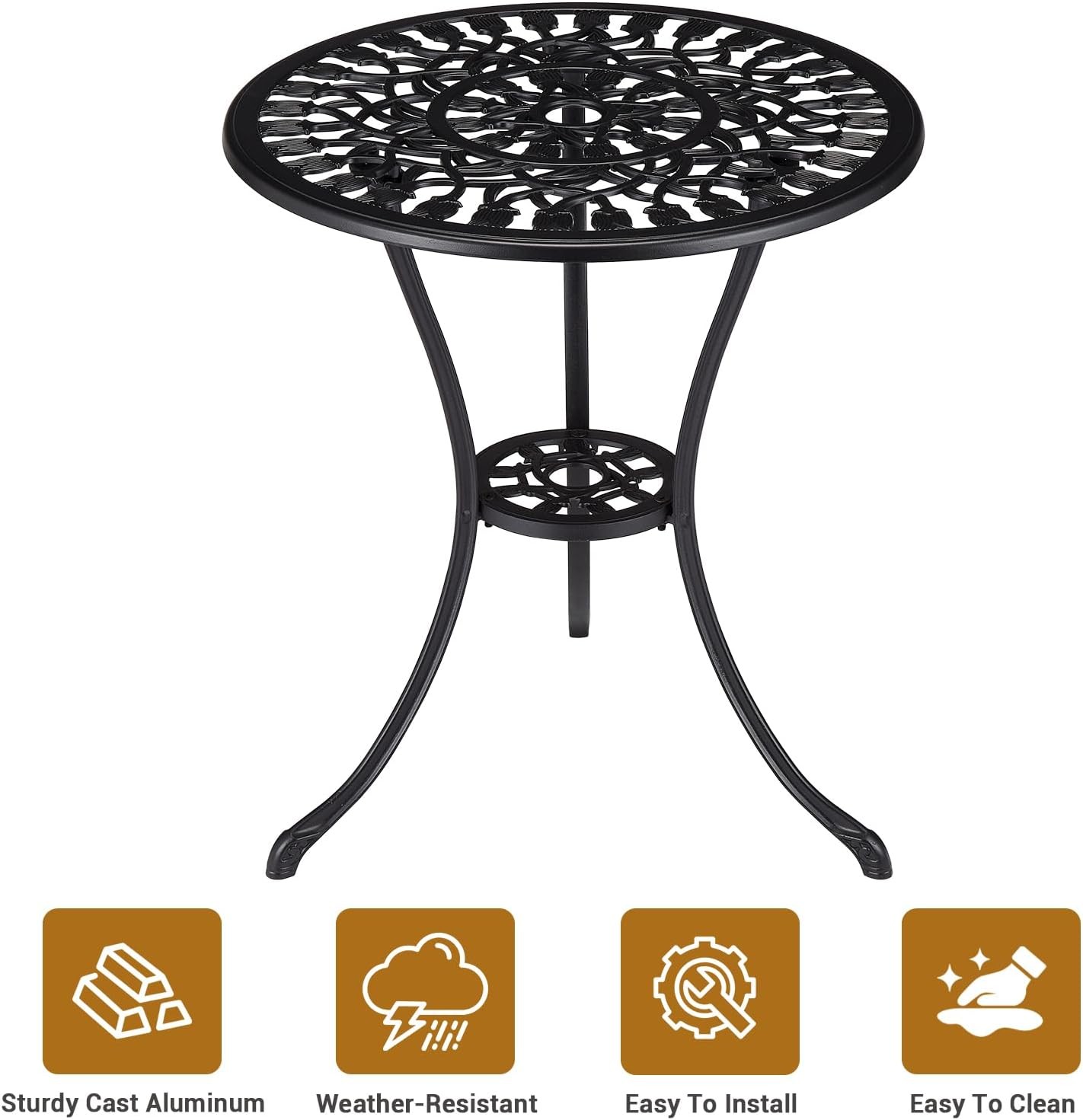 Round Patio Dining Table Cast Aluminum Outdoor Bistro Table With Umbrella Hole