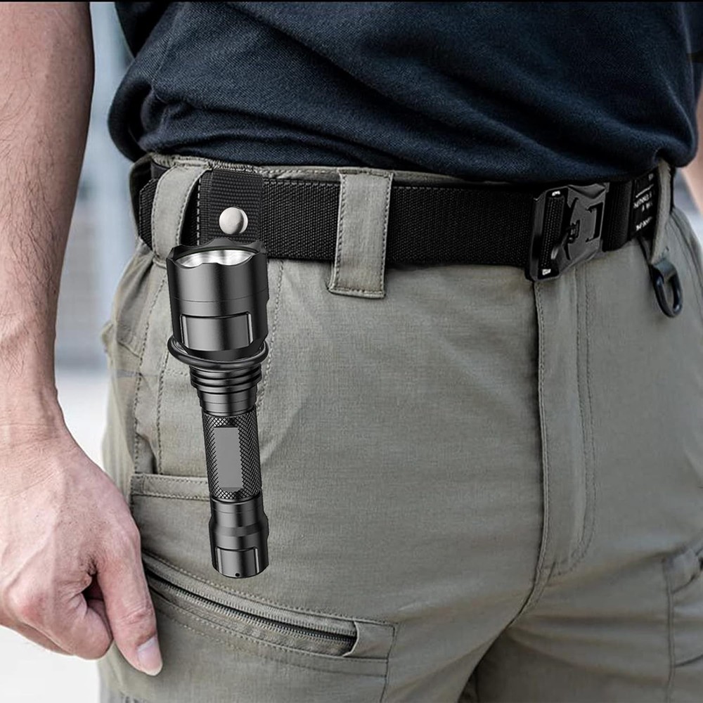 Portable D/C Cell Flashlight Ring Holder with Durable Clip for Duty Belts