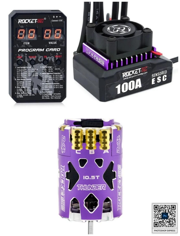 Rocket Rc Drift Brushless Sensored Combo Turbo & Boost Programmer Include purple