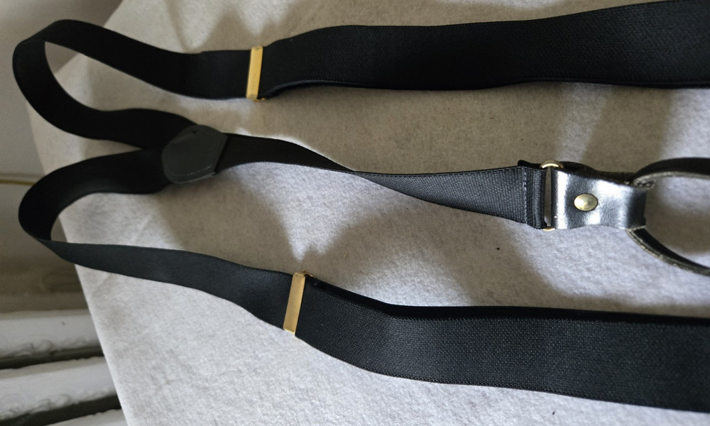 Two Suspenders Black & Multicolored Metal Button-Hole Elastic Adjustable