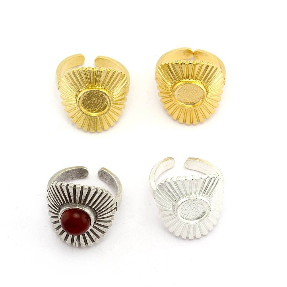 Sun Round Blank Ring Cabochon Base Blank Setting Adjustable raw brass 5456