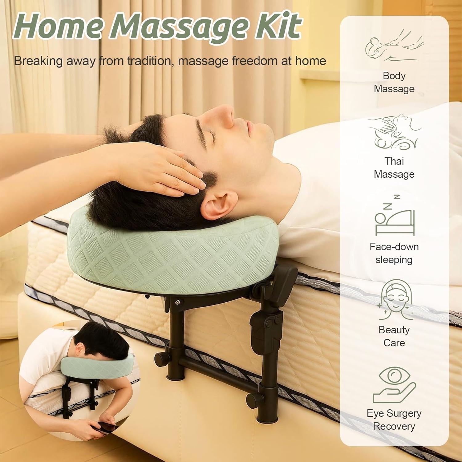 Massage Headrest for Bed, Adjustable Massage Face Cradle at Home