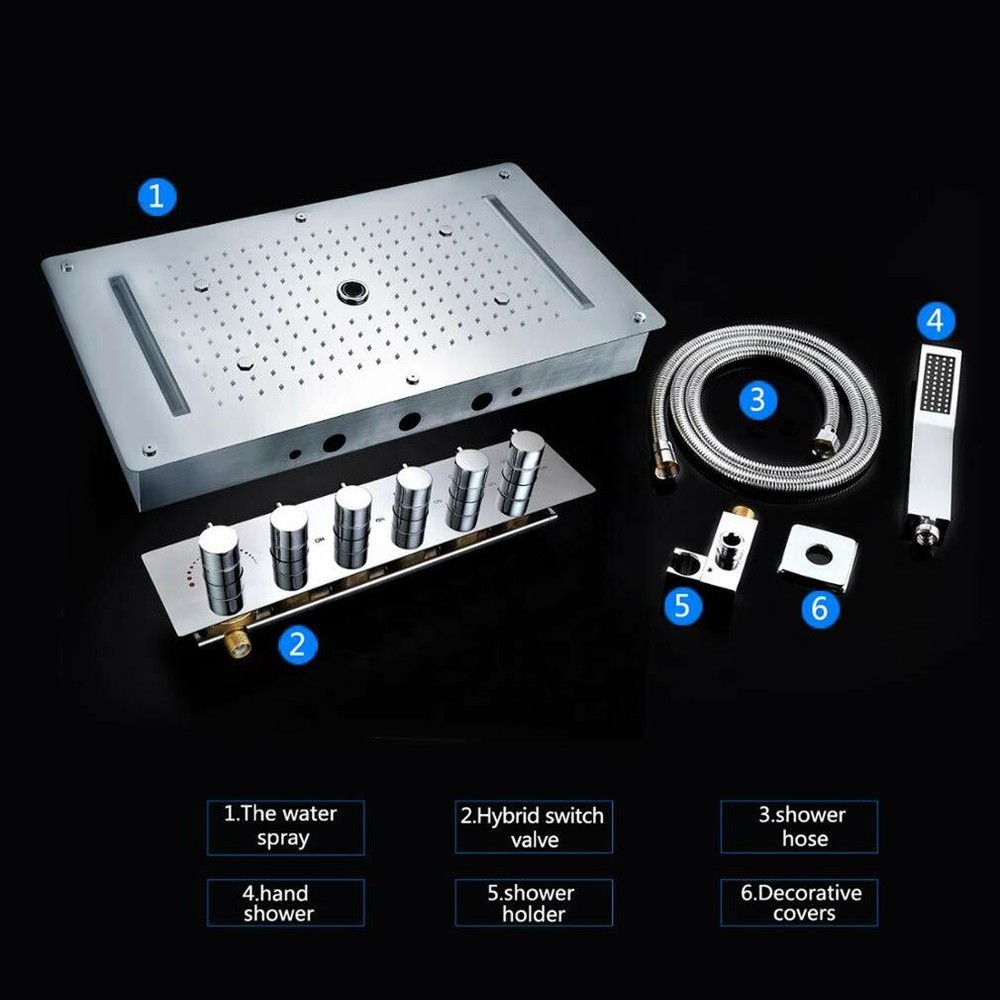 High-pressure water Saving Best LED Shower Multi-Function 15"x28" Brushed Nickel