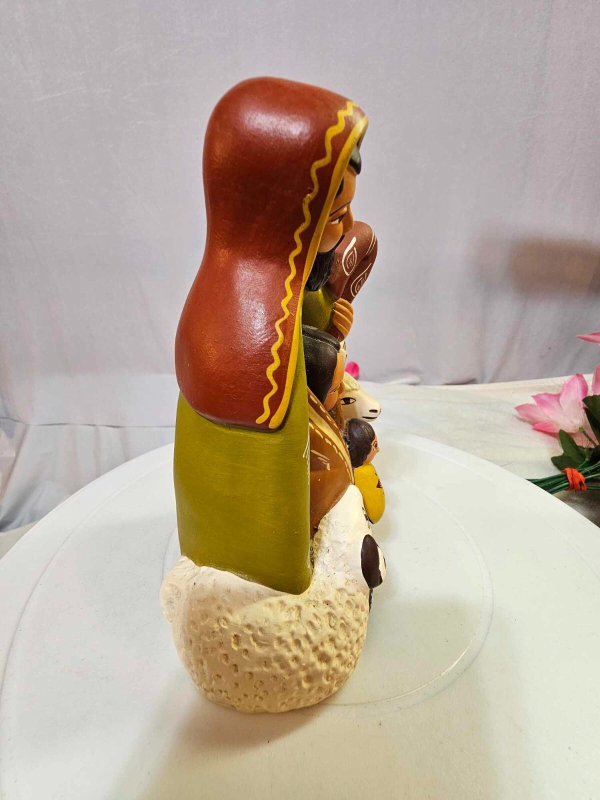 Peruvian Clay terracotta Pottery Family Nativity Scene Figurine w Lama Animal-G3