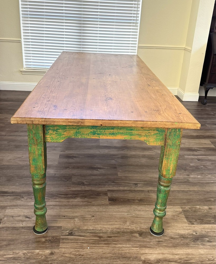 Vintage Rustic Farmhouse Dining Table With Drawer.