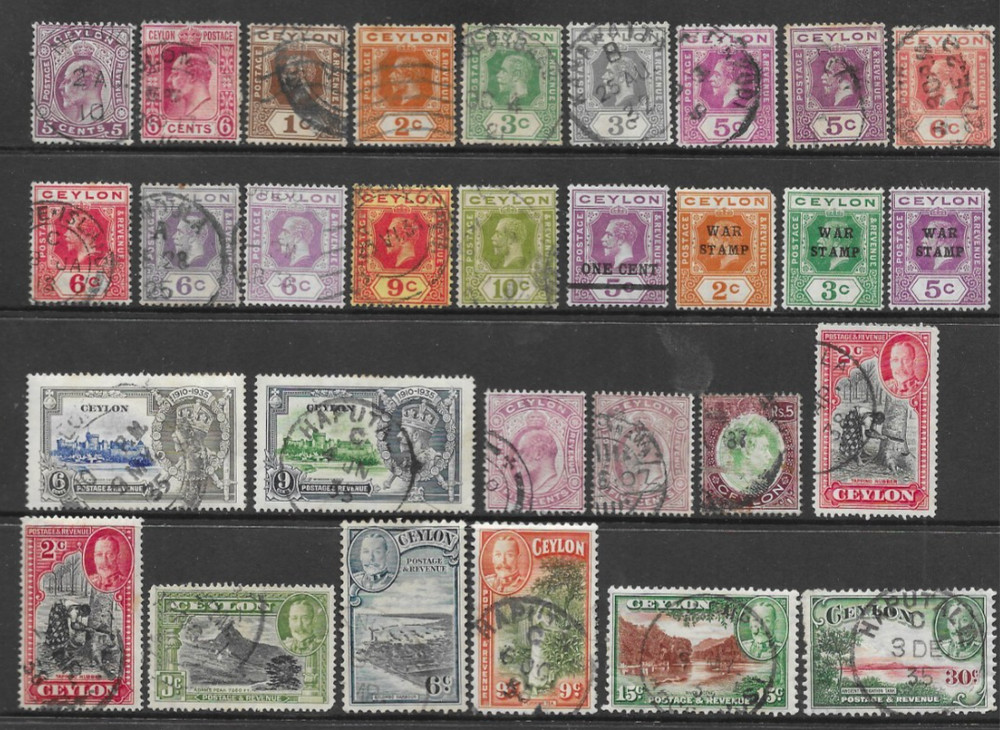 Ceylon 1908-1936 Early Mixed Selection 30 x Values M/Used
