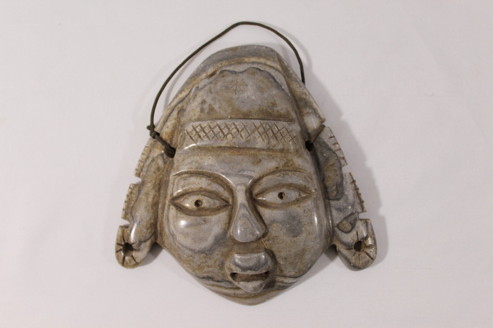 Mayan Aztec Mexican Hand Carved Alabaster Stone Mask 5.75" Sculpture Wall Plaque