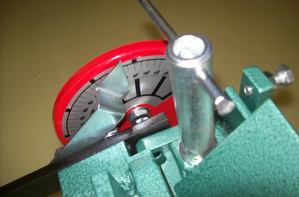 Angular scale and a bending angle limiter for our sheet metal benders.
