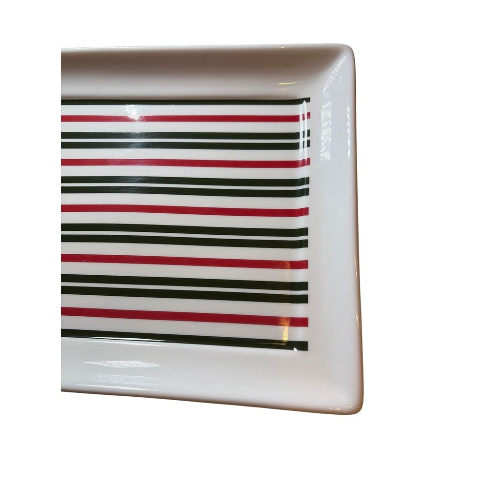 Eddie Bauer Holiday Platter Rectangular Ceramic Serving Tray Striped New in Box