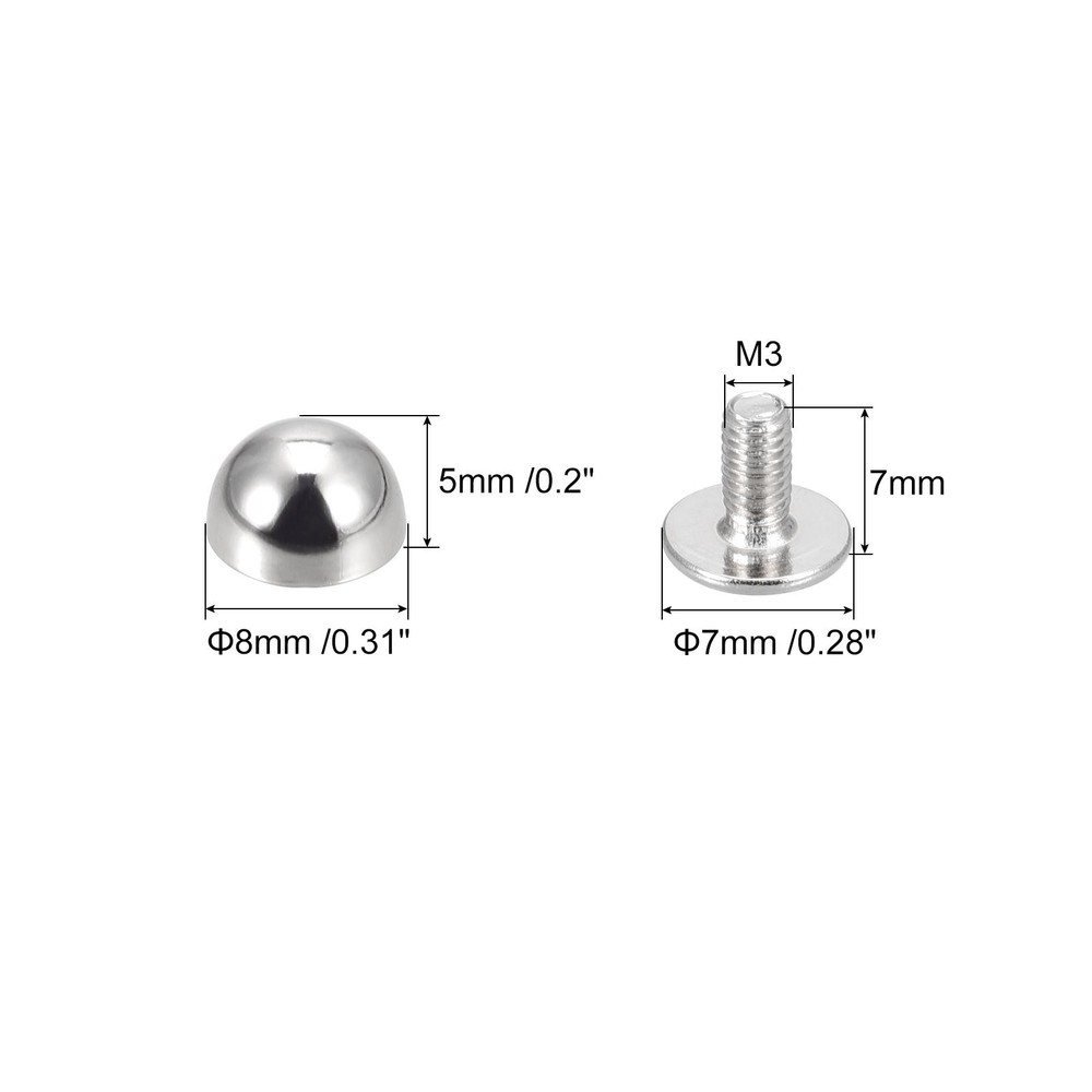 10 Sets 8x5mm Screw Back Rivets Solid Round Head Leather Studs Silver Tone