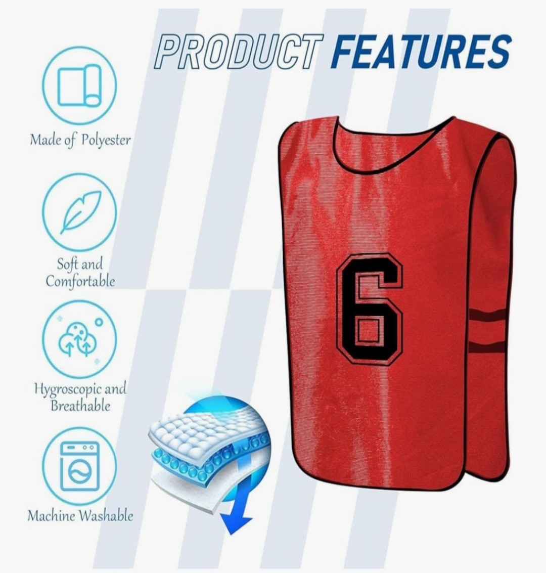 24 Pack Large Scrimmage Training Vest, Reversible, Numbered, Red/Blue Large