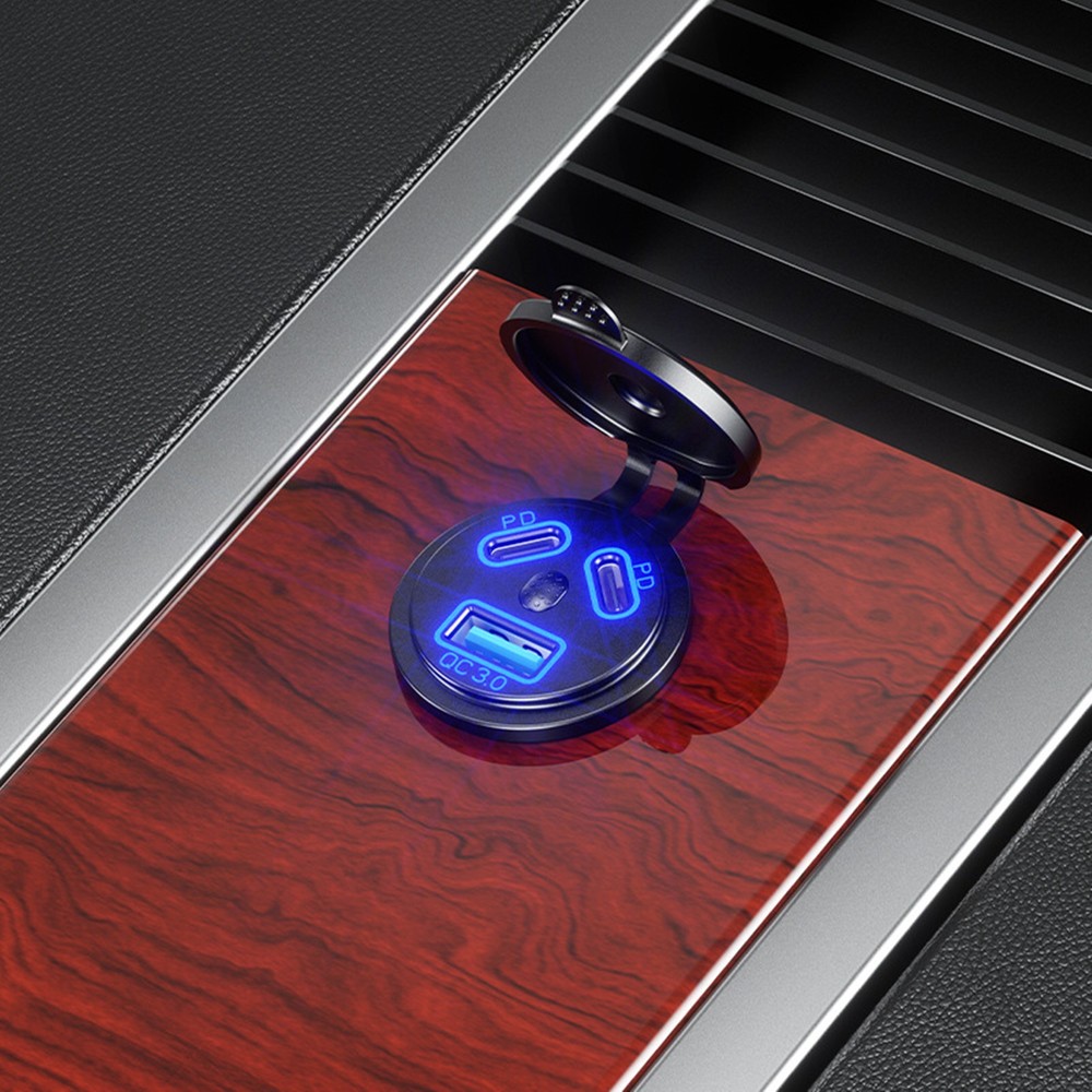 1Pcs Dual PD+QC 3.0 USB Port Car Cigarette Lighter Socket Plug LED Indicator