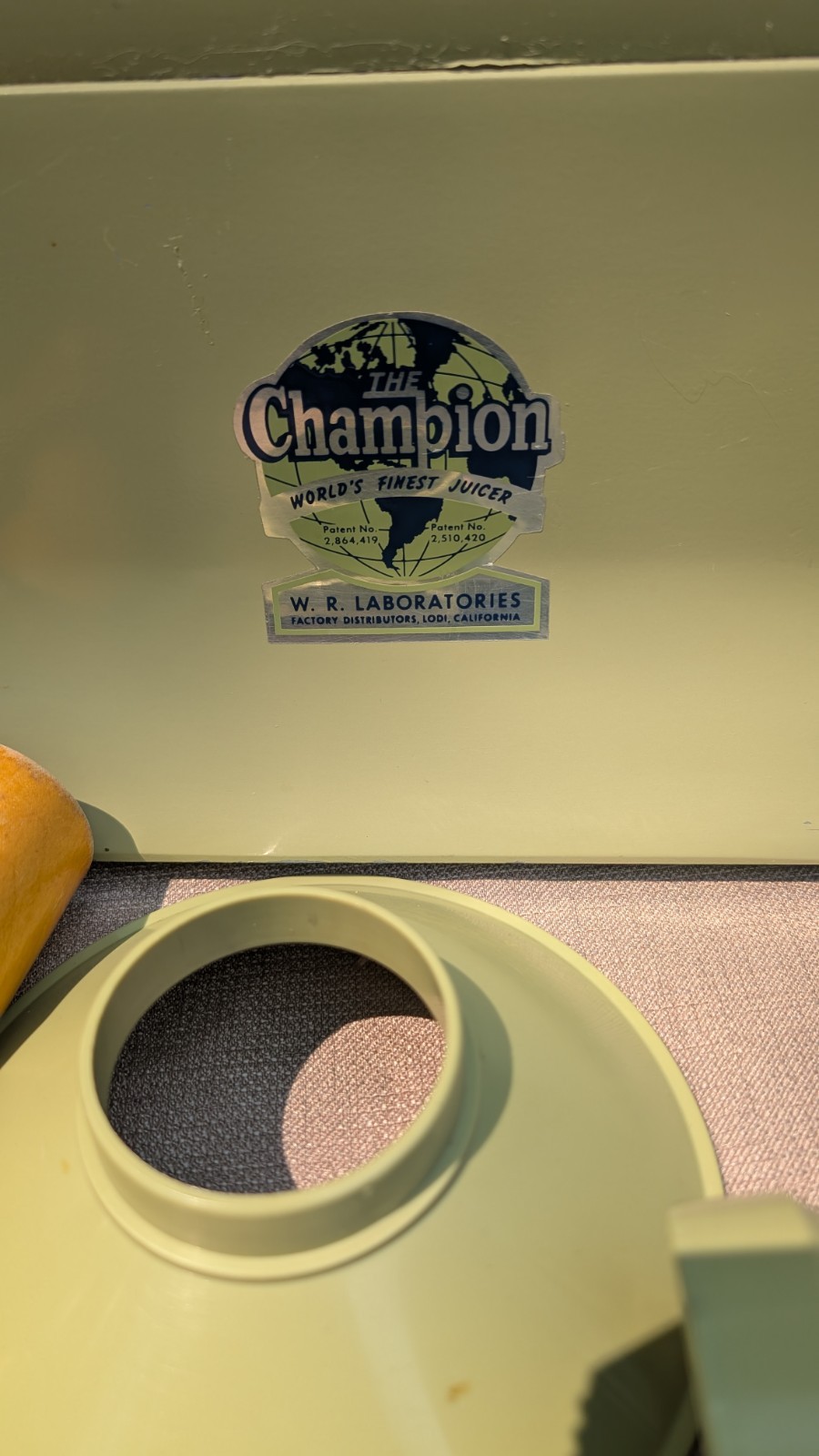 Champion Juicer Avocado heavy duty. "Cord shows wear but works fine"