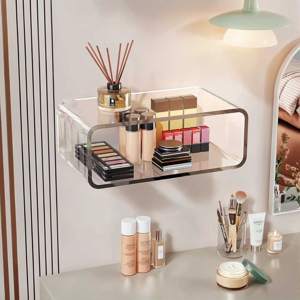 Modern Floating Acrylic Nightstand - Space-Saving Wall-Mounted Shelf