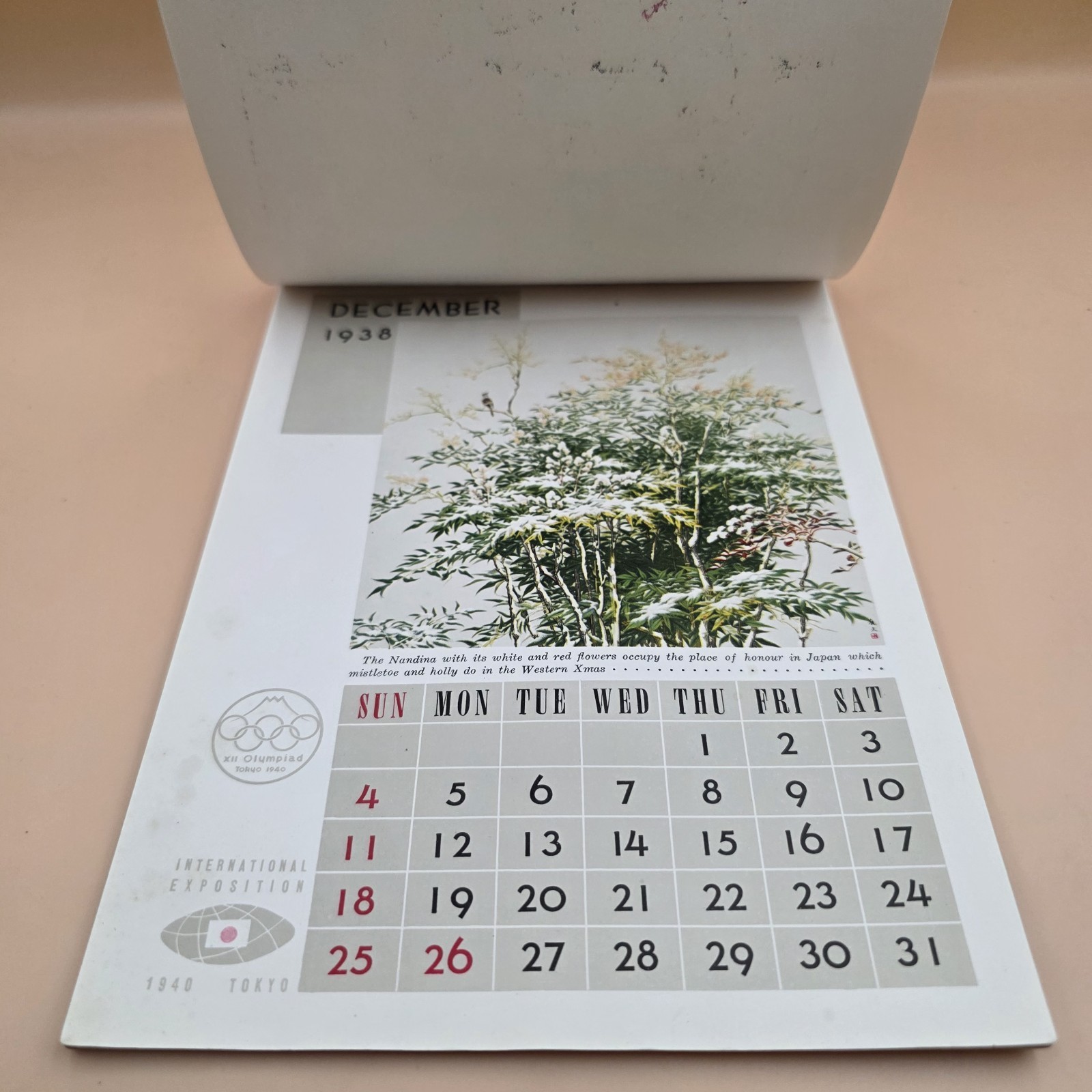 RARE XII Olympiad Ephemera Tokyo Japan 1938 Calendar WWII Canceled 1940 Olympics