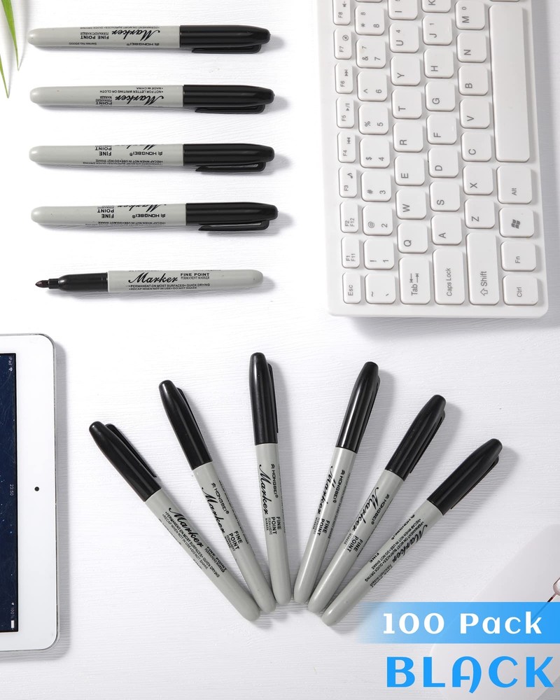 100 Pack Permanent Markers Bulk Black Permanent Marker Set Fine Point Marker ...