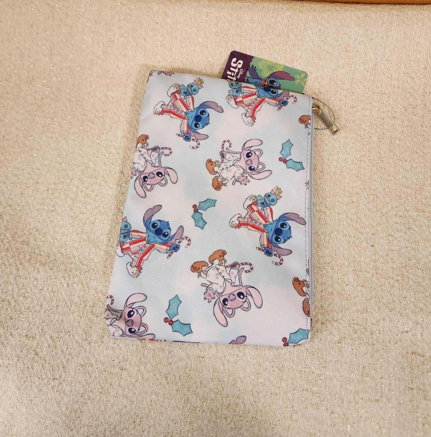 Bioworld Disney Stitch and Angel Holiday PJs Jammies Cosmetic Bag Makeup Pouch