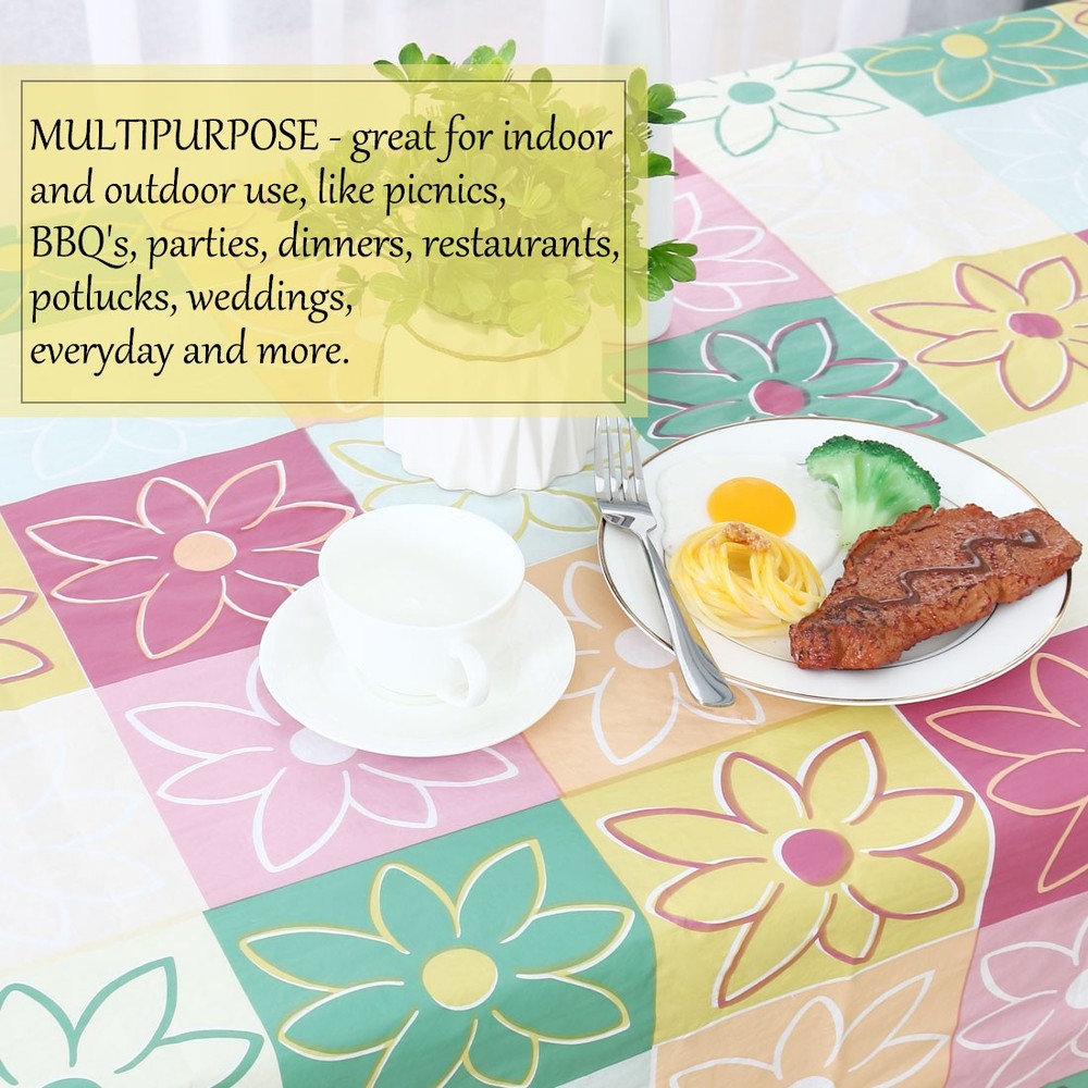 Vinyl Tablecloth Rectangle 41" x 60" Plaid Flower Pattern Water