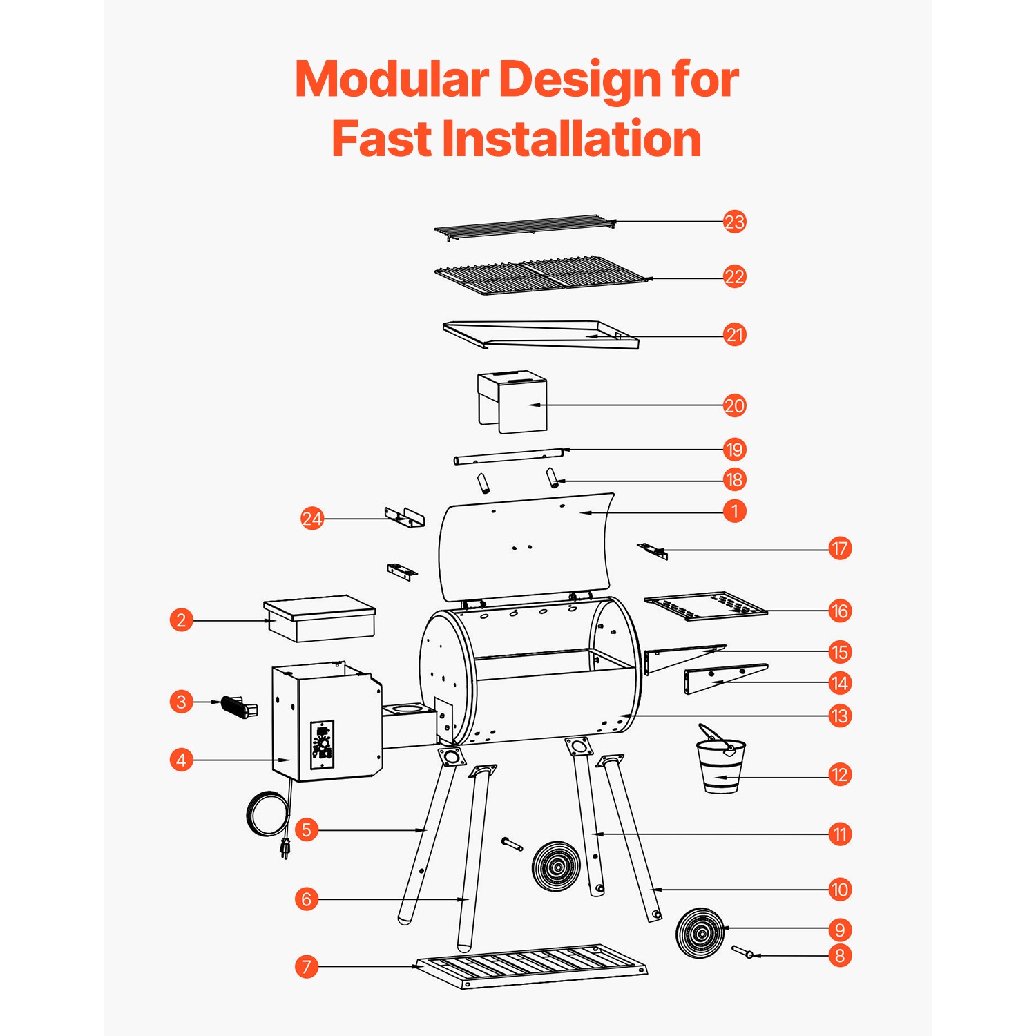 Wood Pellet Grill Smoker Outdoor Electric BBQ Grills 456 Sq.in Cook Area