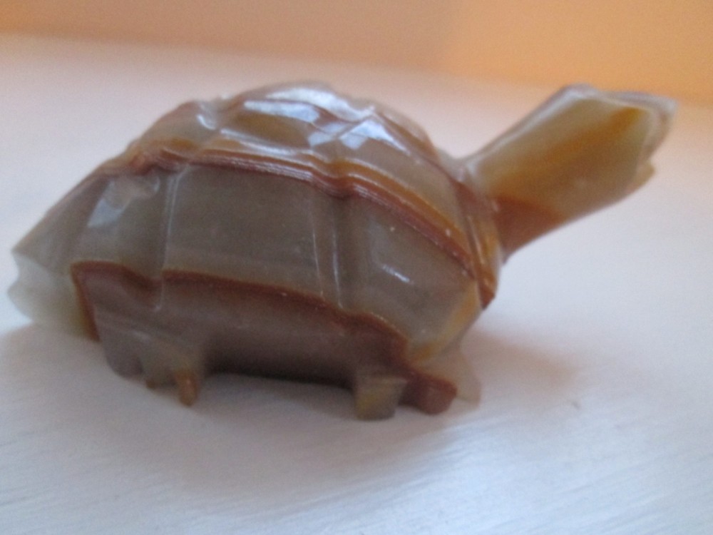 Solid Stone Carved Turtle Figurine 3 3/4" Long