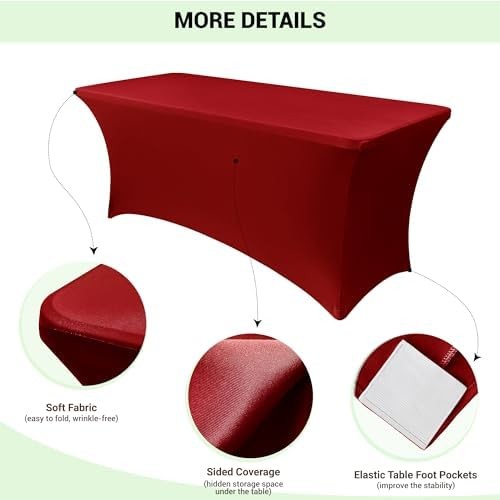 Obstal 6ft Red Spandex Table Cover, 2 Pack, Fitted Rectangular