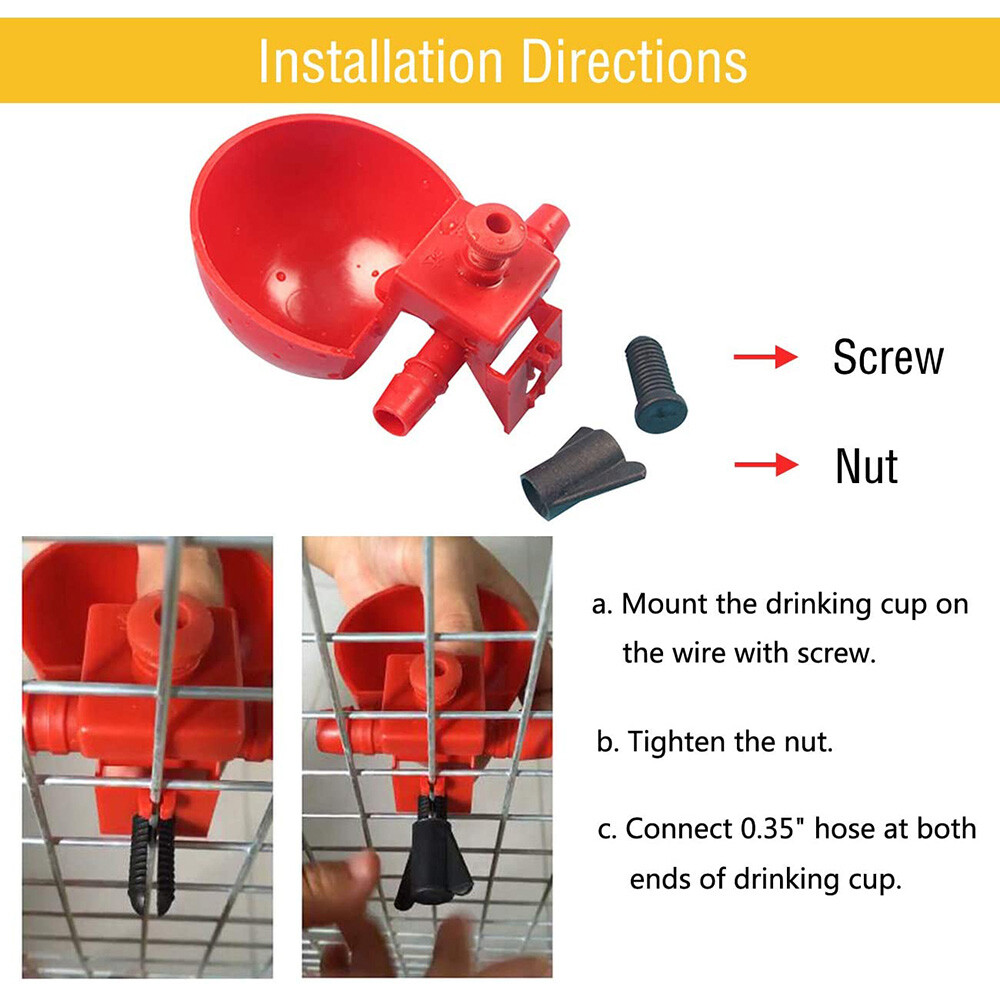 Poultry/Quail Water Drinking Cups Chicken Hen Plastic Automatic Drinker Kit