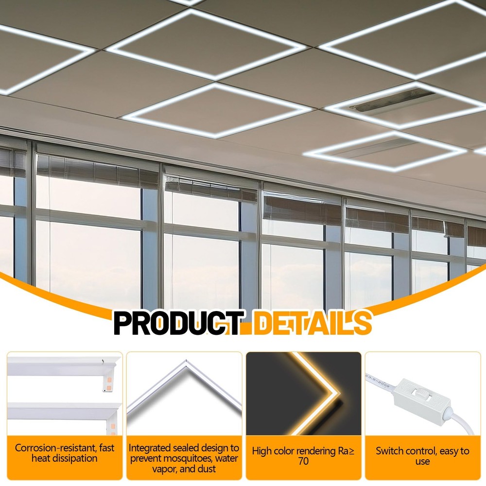 4 Pcs 2x2 ft Edge-lit Frame LED Flat Panel Lights Grid Drop Ceiling Lights wi...