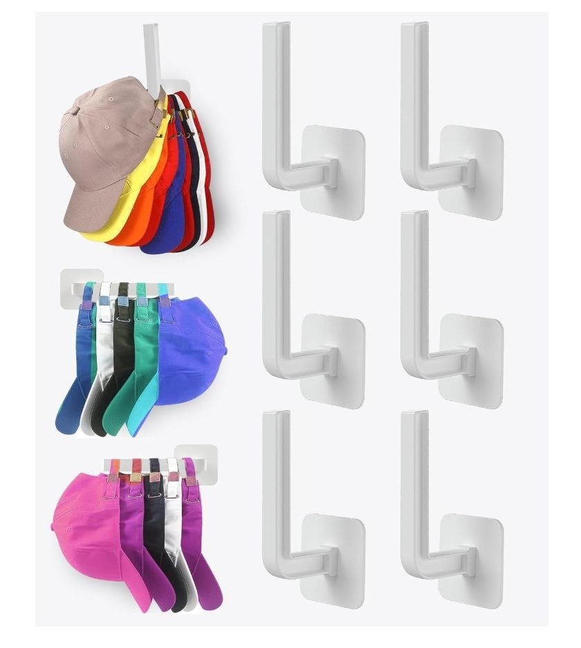Haikopoon Extra Strong Adhesive Hat Rack(6pcs)-Space-Saving Baseball Hat Rack-Tw
