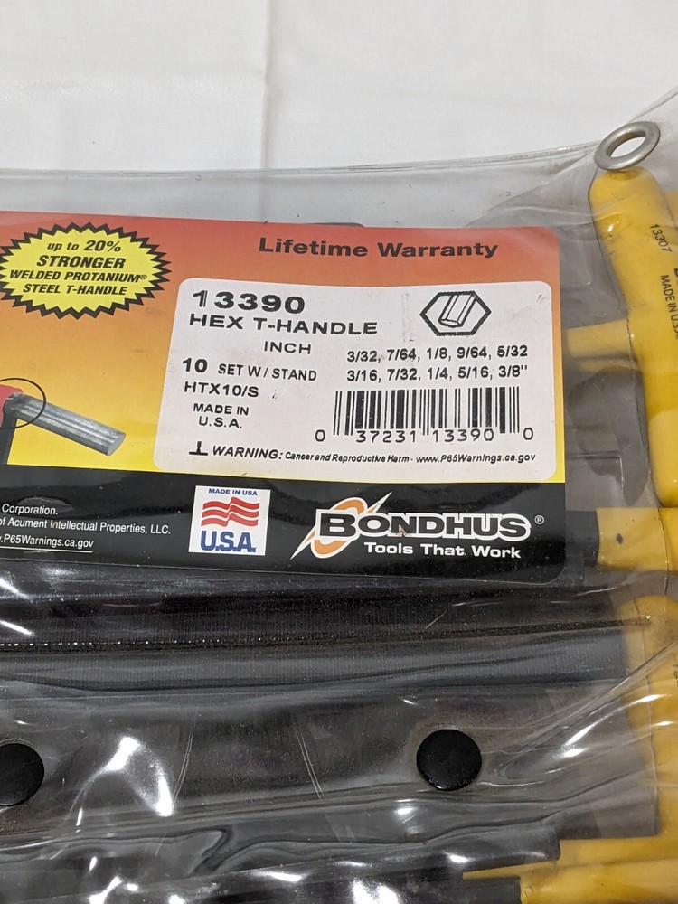 BONDHUS 10 Piece T-Handle Hex Key Set 13390