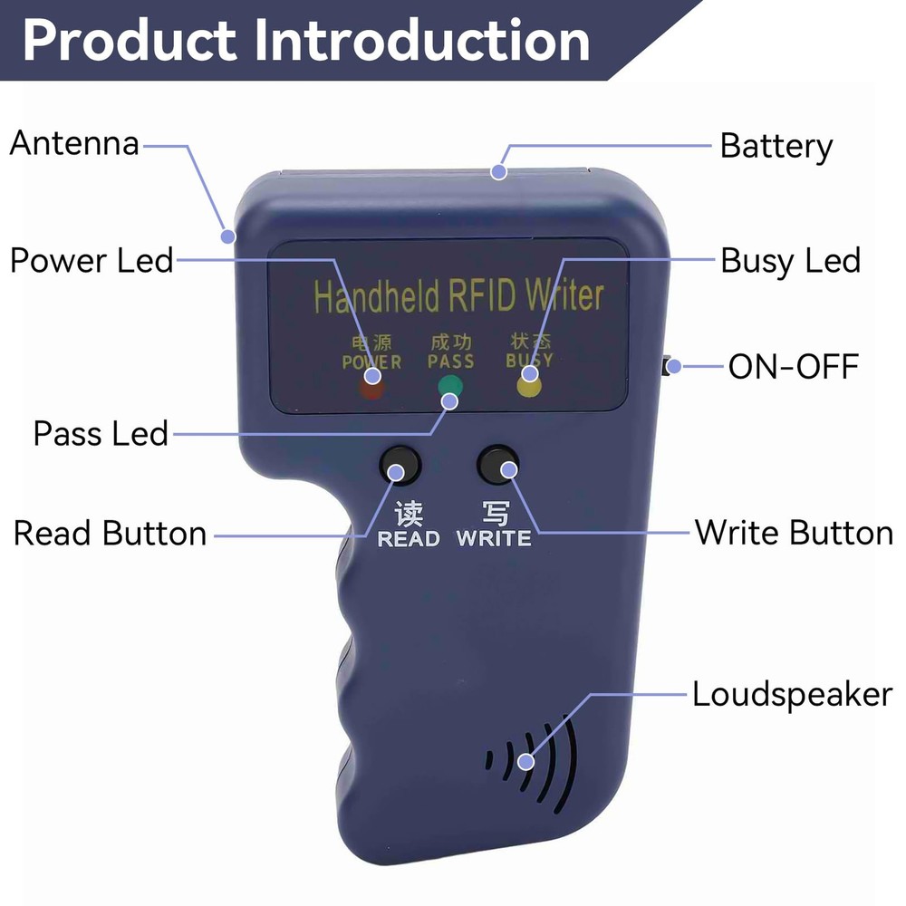 125KHz HANDHELD RFID FOB COPIER READER WRITER DUPLICATOR