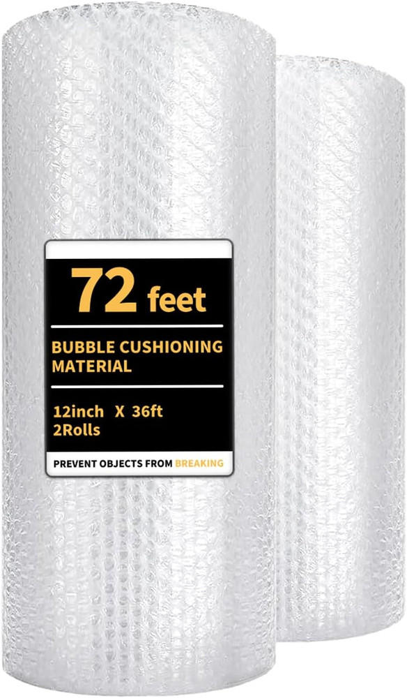 Bubble Cushioning Wrap 2-Pack – 12 in x 72 ft Perforated Bubble Wrap for Packing