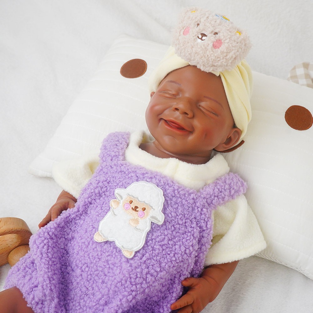 17.72 inch Silicone Reborn Baby Dolls Lifelike Newborn Girl Dolls Dark Brown