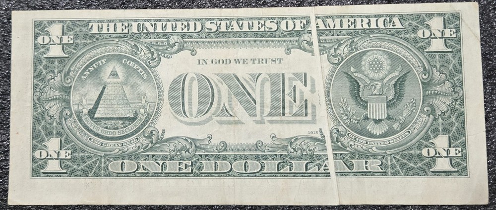 $1 1974 Dollar Bill FRN Gutter Fold Error With Cutting Error On Back Currency