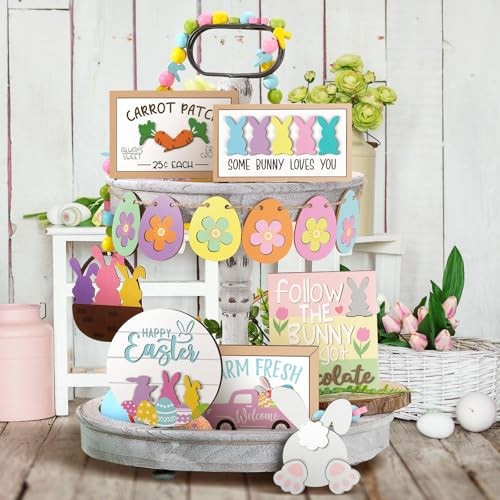 Pieces Easter Tiered Tray Decor Farmhouse Tiered Tray Spring 12 Pastel Easter