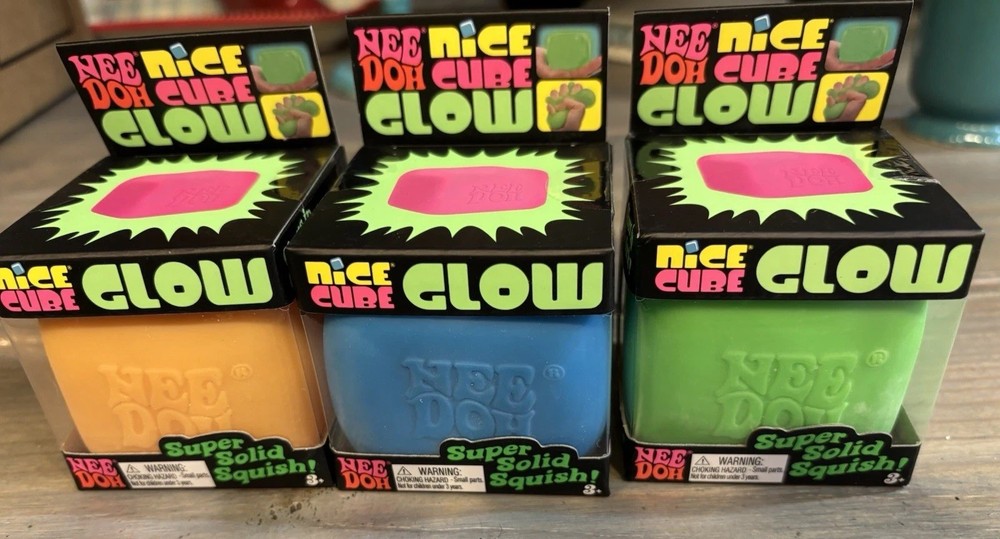 Viral NIB Needoh Nice Cube Glow - Super Solid Squish - Glows in the Dark