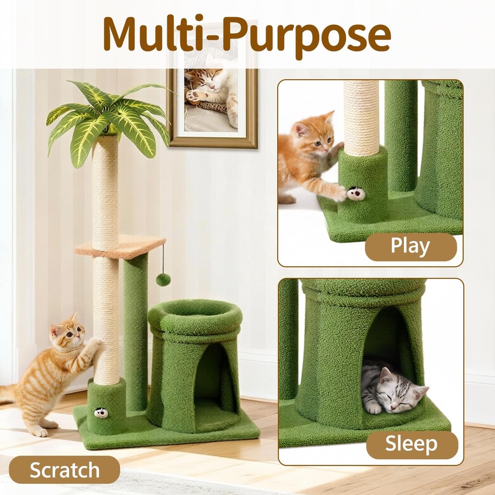 Cat Tree Tower Scratching Post Stand for Indoor, 41" Compact Palm Tree Kitten...