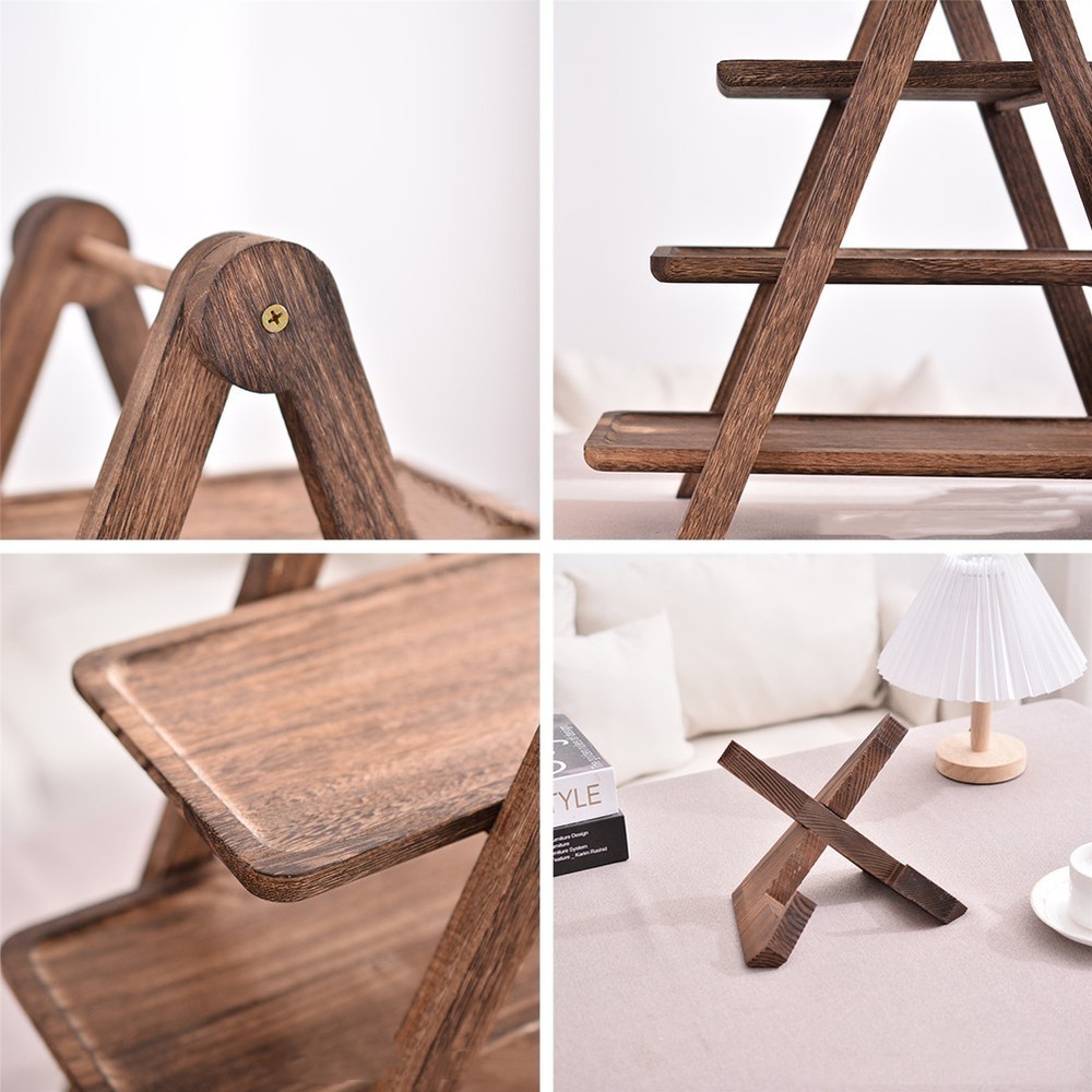 2Pcs Wooden Serving Platter Food Storage Shelf Multi-Function for Home Kitchen