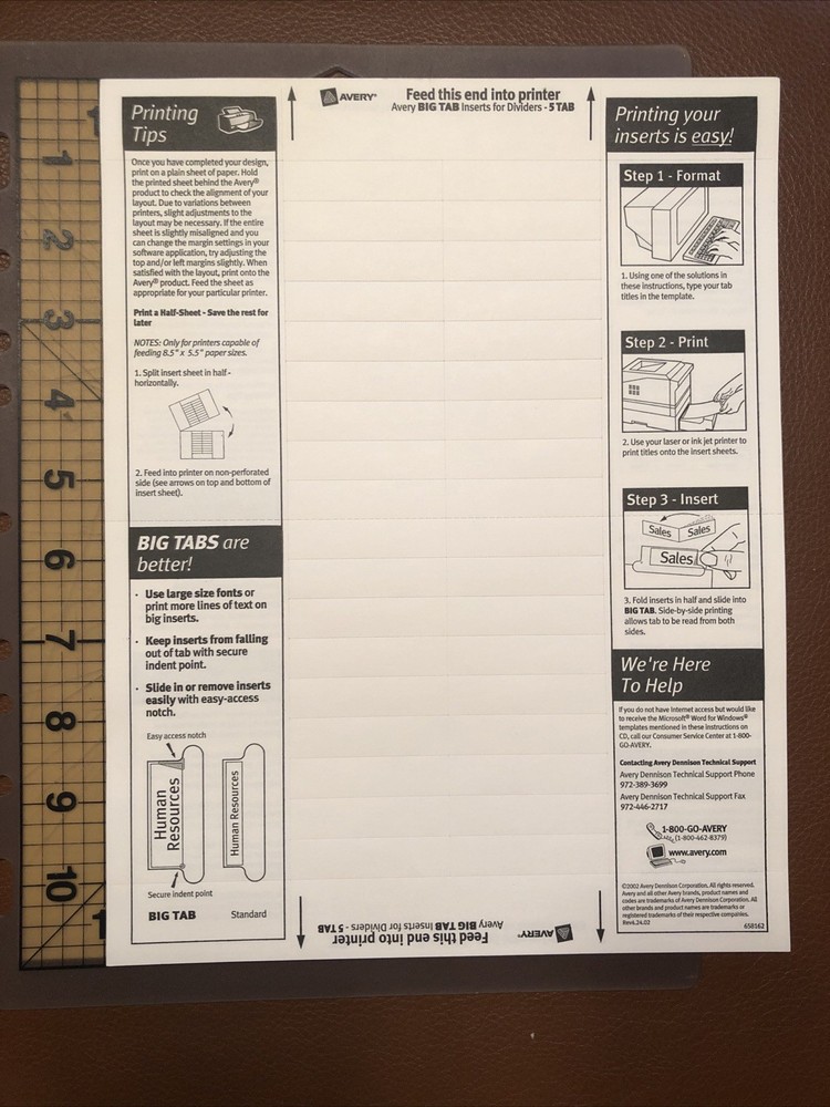 3x36 Sheets AVERY “Big Tab” Printer Labels Inserts for Dividers, Office Filing ￼