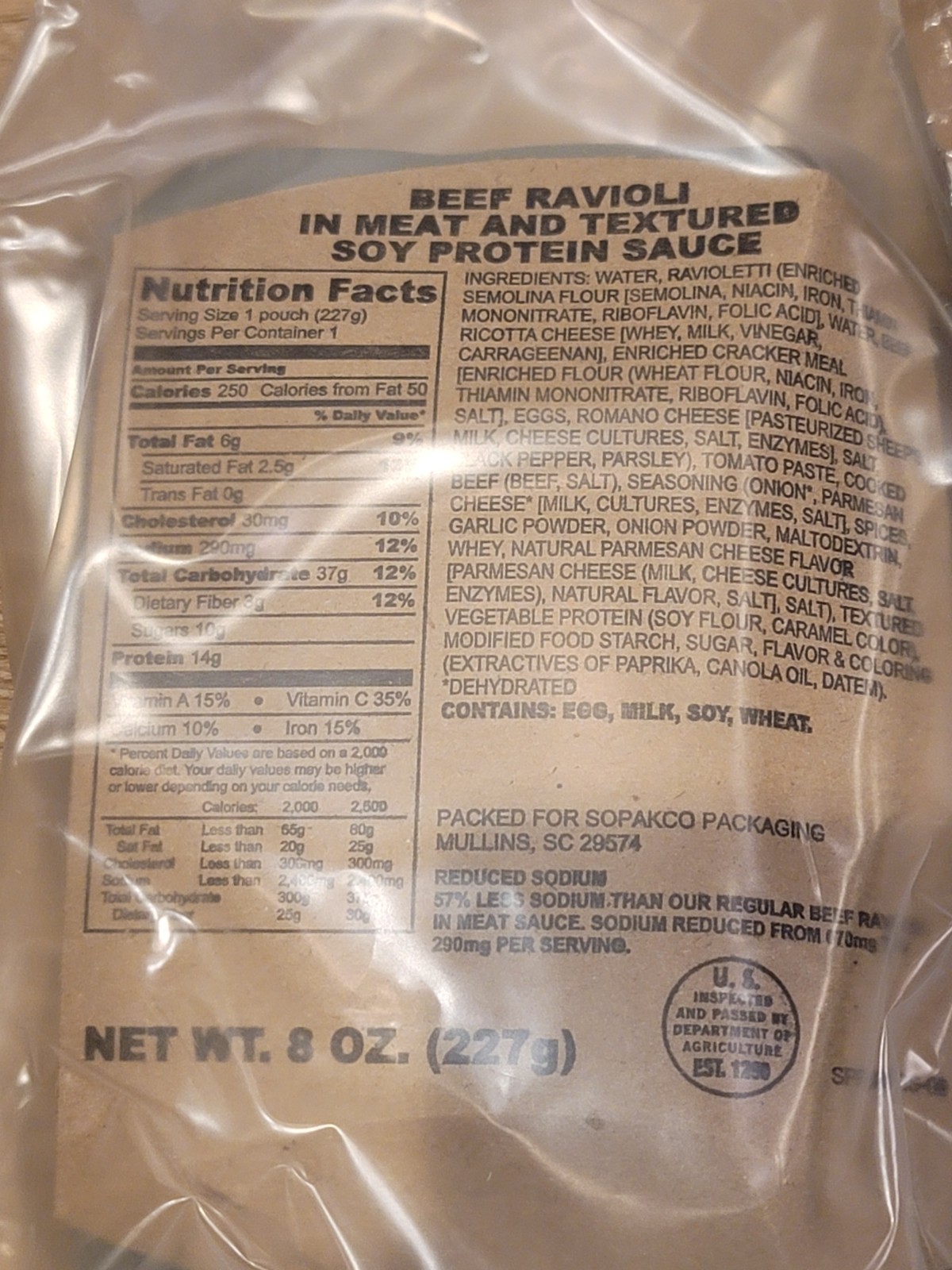 SOPAKCO MRE LOW SODIUM EMERGENCY INDIVIDUAL RATION HIKING CAMPING 16 MEALS-11/27